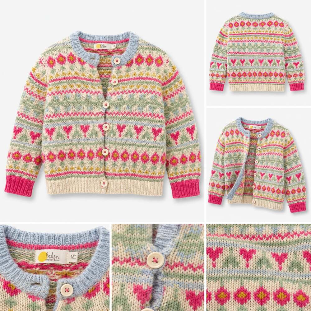 Boden Edie Fair Isle Floral Wool Blend Cardigan